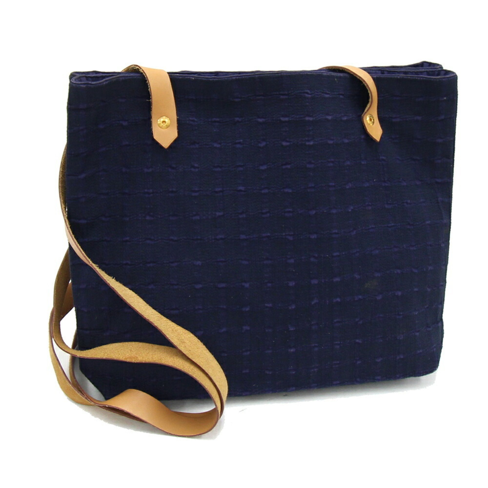 Hermes Tote Bag Amedaba Cabas de Poche Navy Natural Cotton Canvas Leather Long Shoulder Women's HERMES