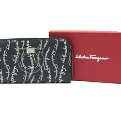 Salvatore Ferragamo Round Long Wallet Gancini 22 C843 Black Leather Women's