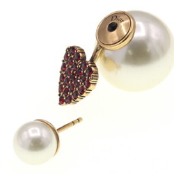 Christian Dior Dior Single Earring Tribal Heart White Red Metal Faux Pearl Rhinestone Women's Christian