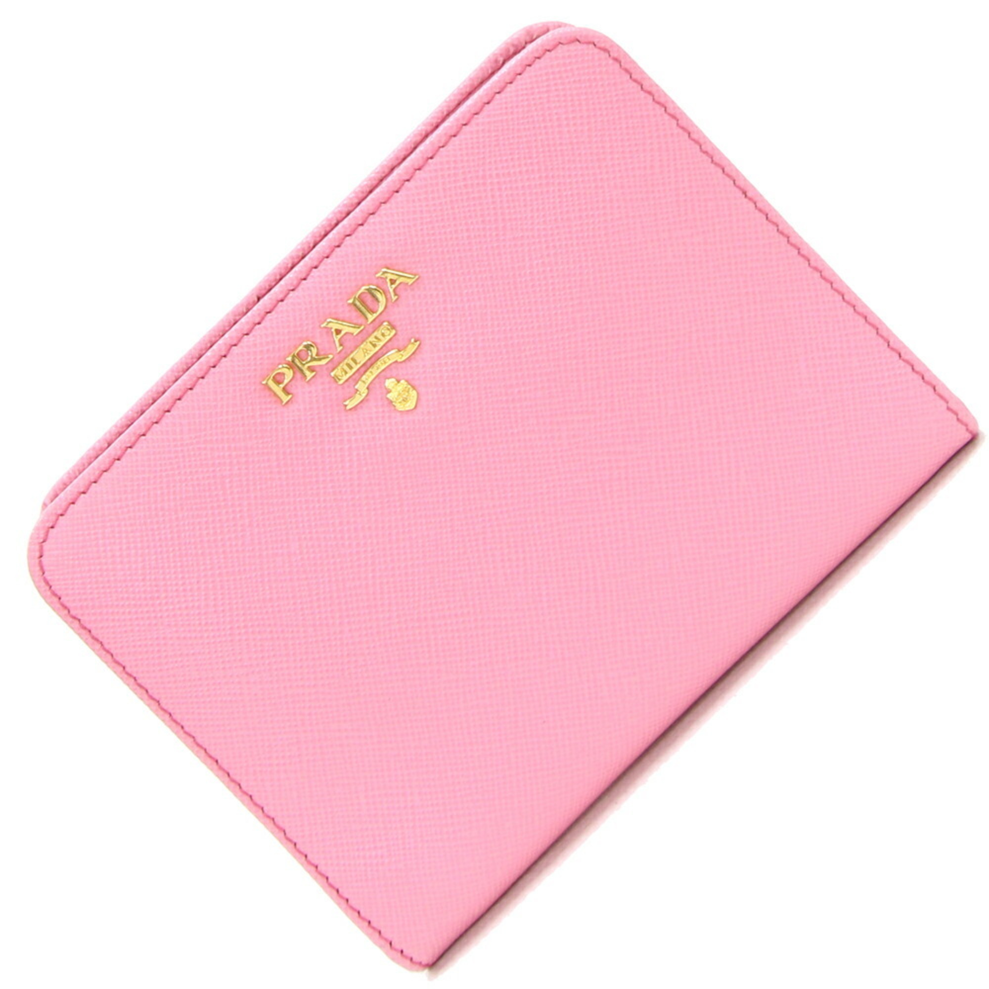 Prada Bi-fold Wallet 1M1271 Pink Leather Compact No Bill Compartment Women's PRADA