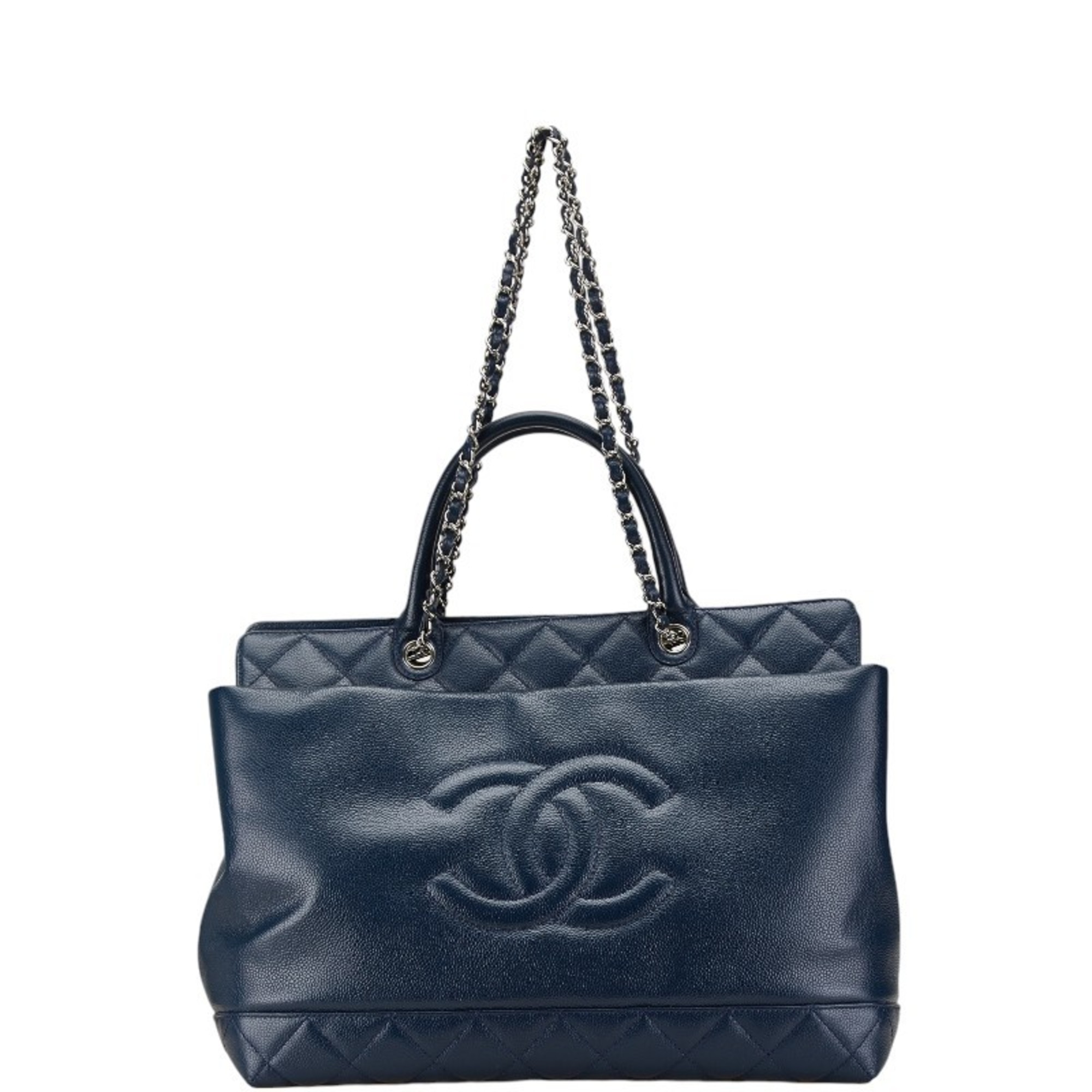 Chanel Matelasse Coco Mark Handbag Shoulder Bag Navy Caviar Skin Women's CHANEL