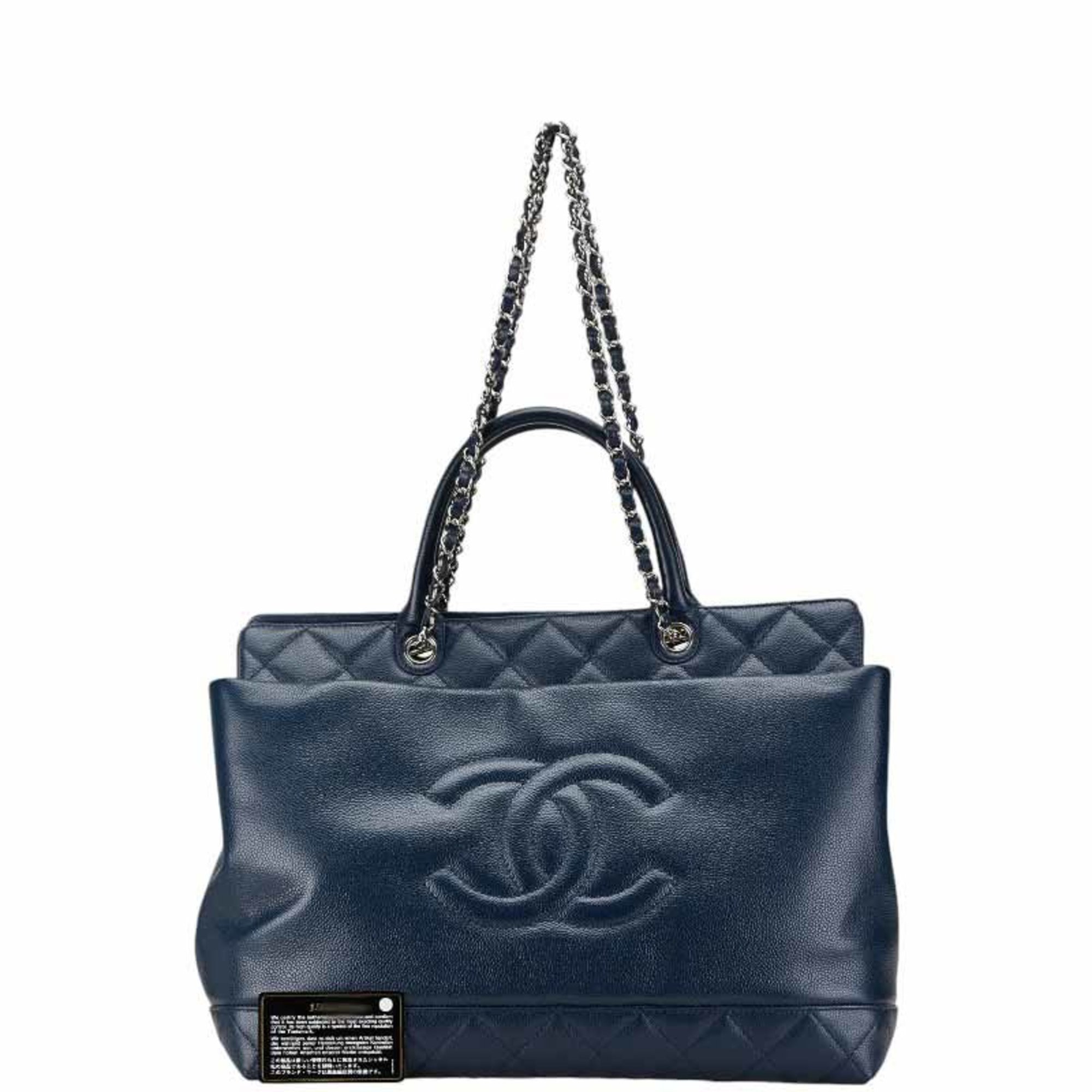 Chanel Matelasse Coco Mark Handbag Shoulder Bag Navy Caviar Skin Women's CHANEL