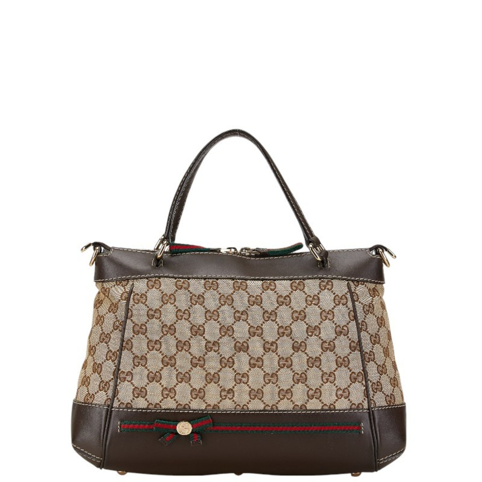 Gucci GG Canvas Mayfair Ribbon Motif Handbag Shoulder Bag 269894 Beige Brown Leather Women's GUCCI