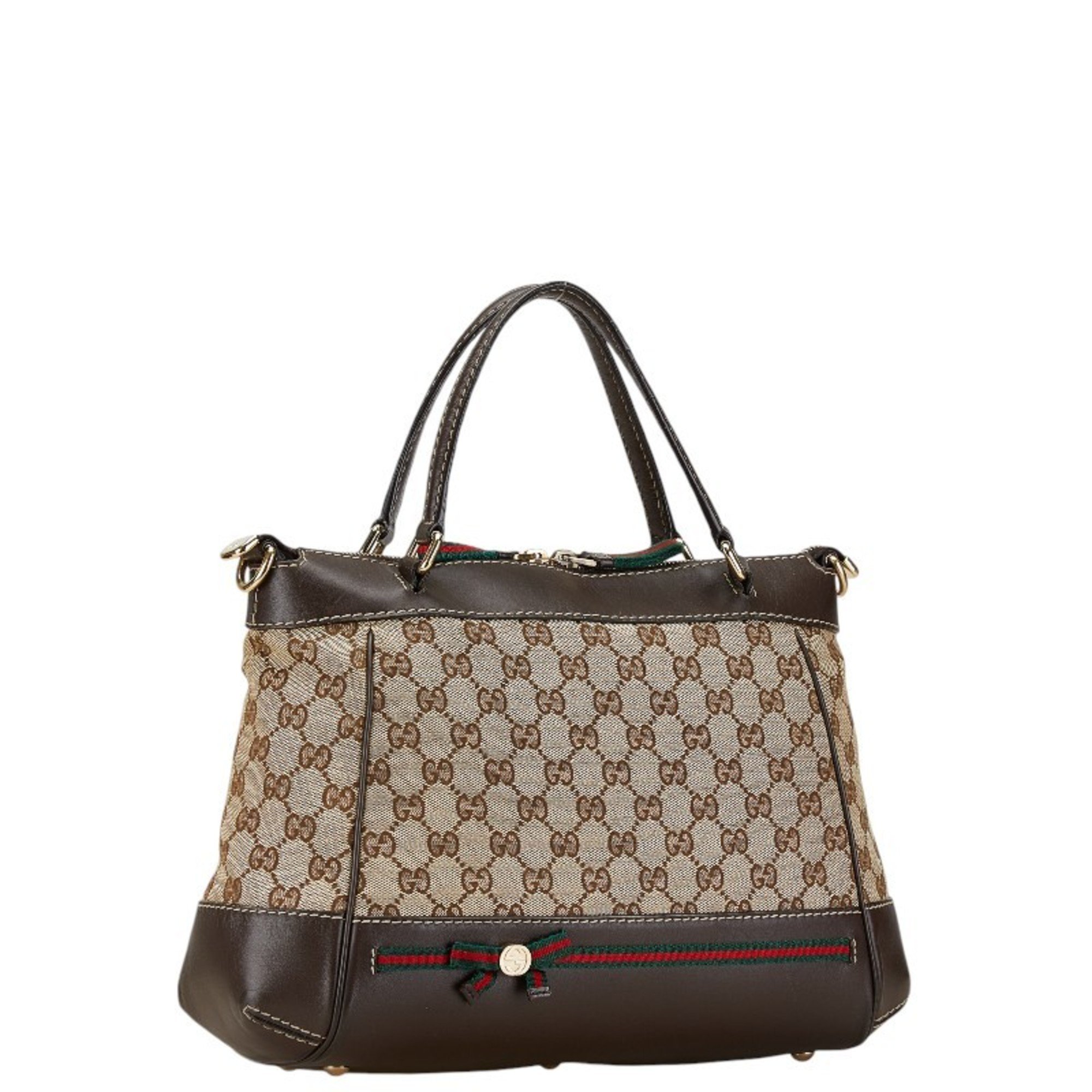 Gucci GG Canvas Mayfair Ribbon Motif Handbag Shoulder Bag 269894 Beige Brown Leather Women's GUCCI