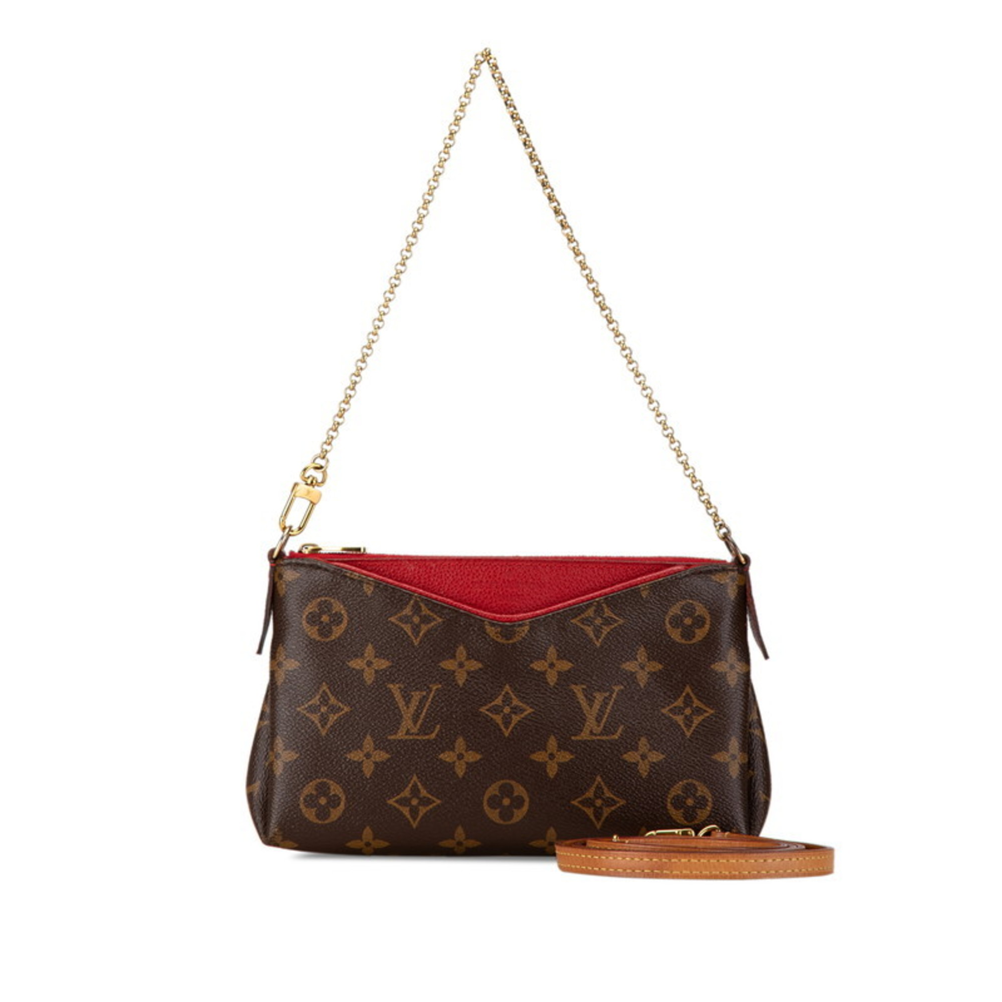 Louis Vuitton Monogram Pallas Scratch Chain Handbag Shoulder Bag M41638 Brown Red PVC Leather Women's LOUIS VUITTON