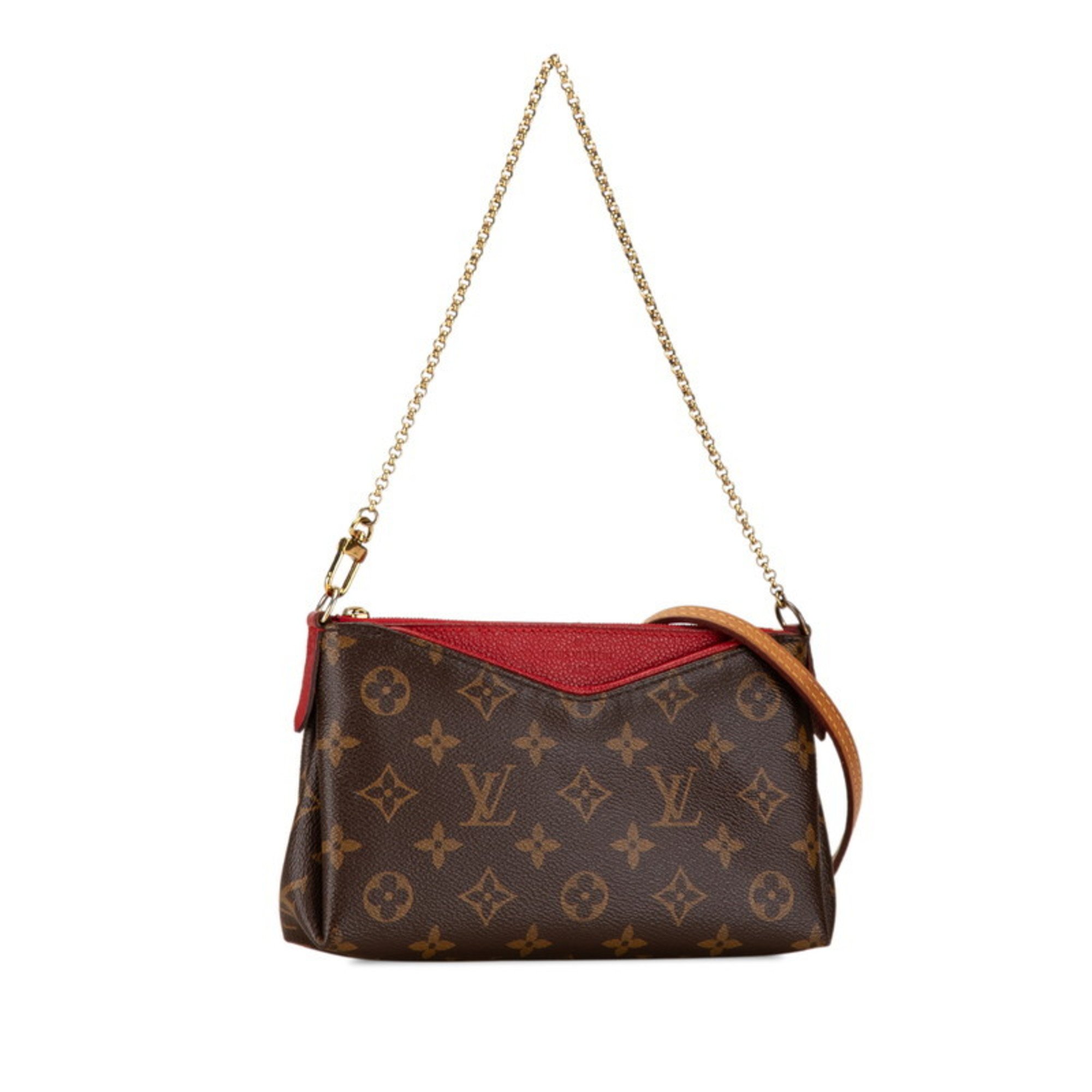 Louis Vuitton Monogram Pallas Scratch Chain Handbag Shoulder Bag M41638 Brown Red PVC Leather Women's LOUIS VUITTON