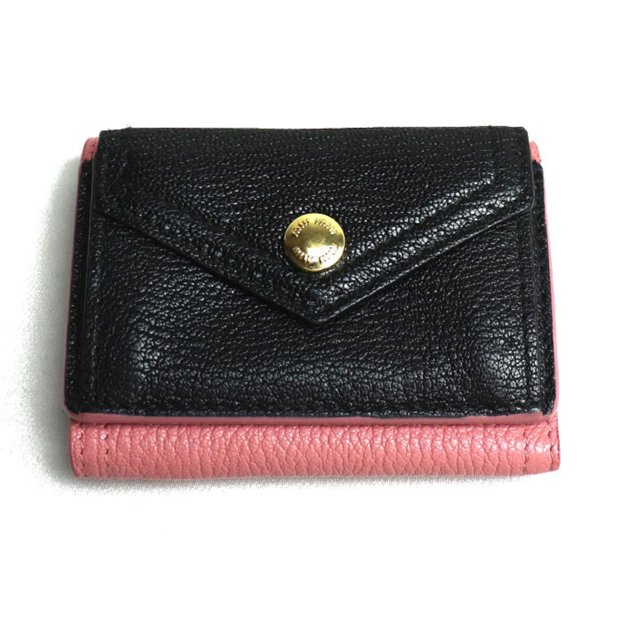 Miu Miu MIUMIU Compact Wallet Bicolor Tri-fold Pink Black 5MH021 Women's