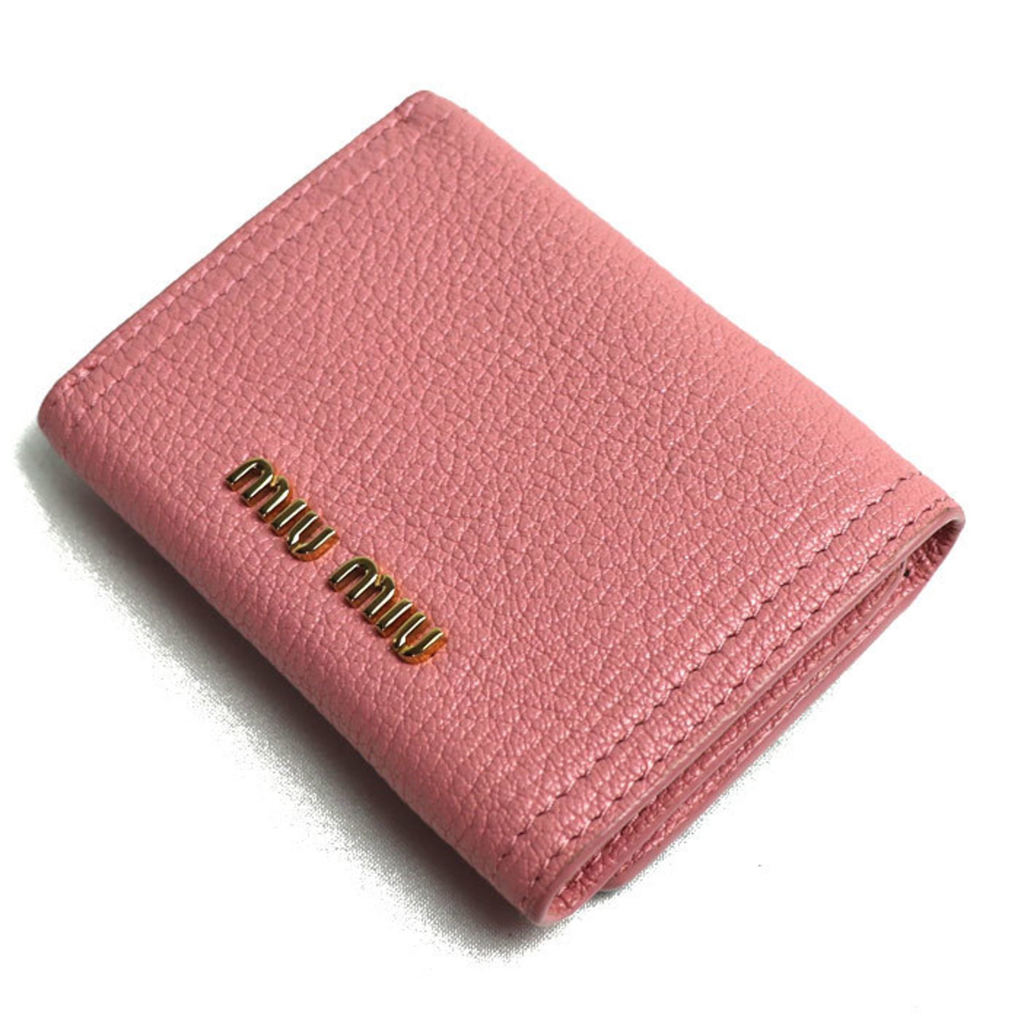 Miu Miu MIUMIU Compact Wallet Bicolor Tri-fold Pink Black 5MH021 Women's