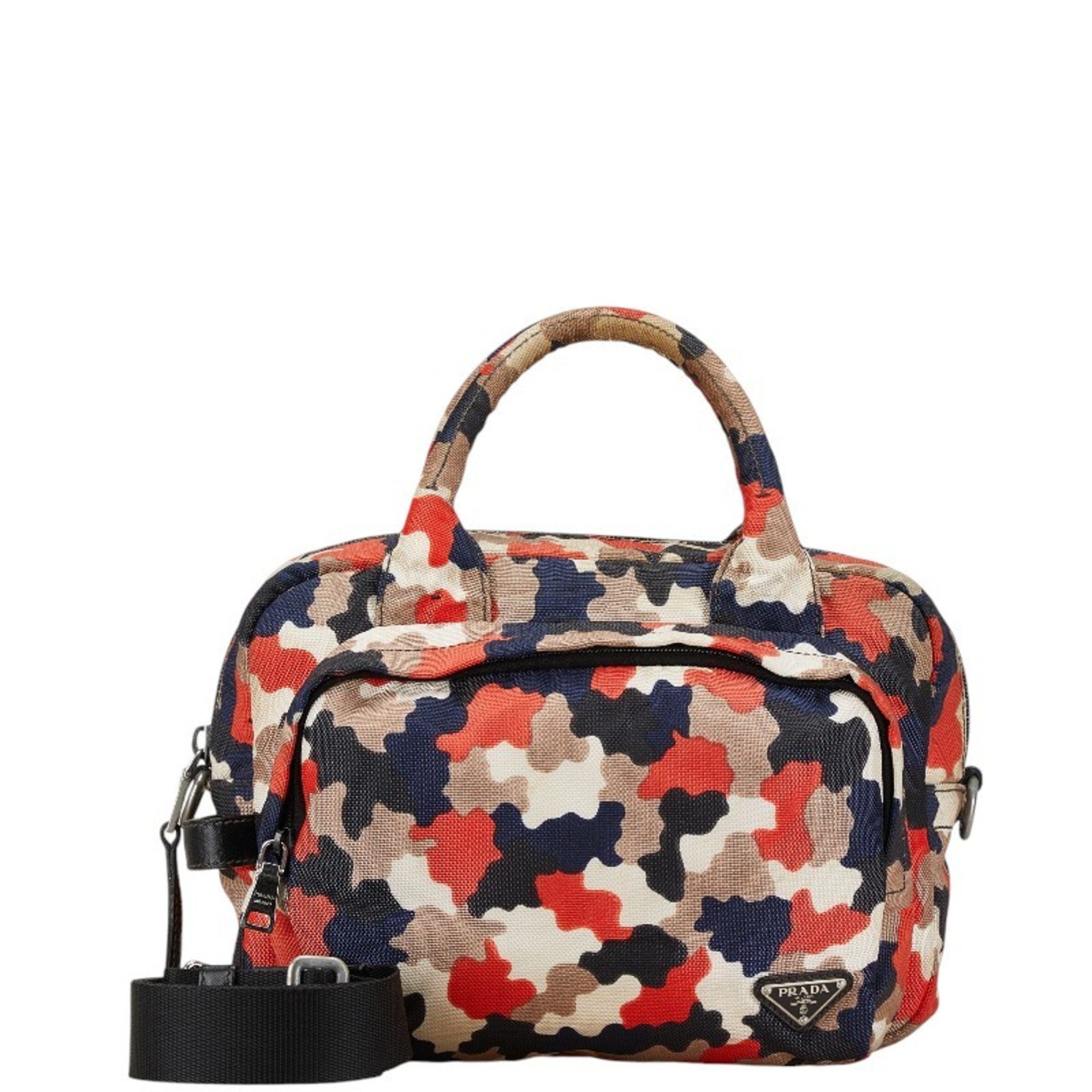 Prada Triangle Plate Camouflage Camo Pattern Handbag Shoulder Bag Orange Multicolor Canvas Women's PRADA