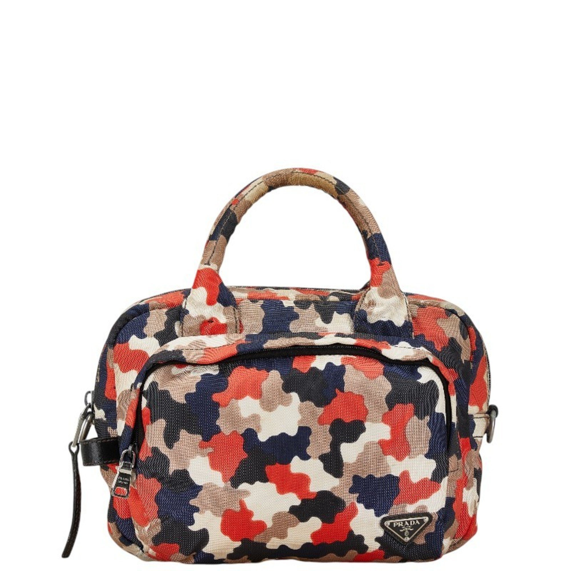 Prada Triangle Plate Camouflage Camo Pattern Handbag Shoulder Bag Orange Multicolor Canvas Women's PRADA