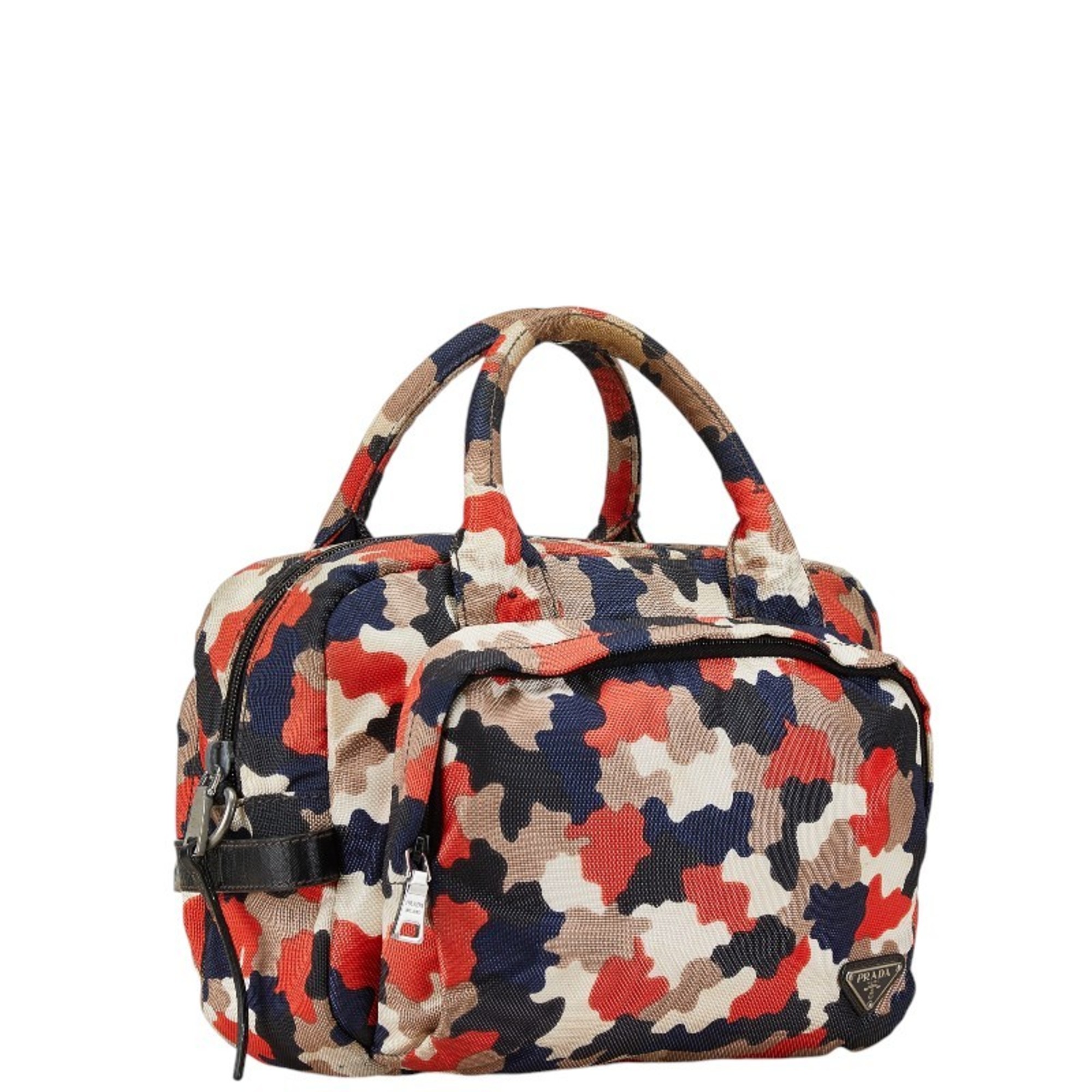 Prada Triangle Plate Camouflage Camo Pattern Handbag Shoulder Bag Orange Multicolor Canvas Women's PRADA