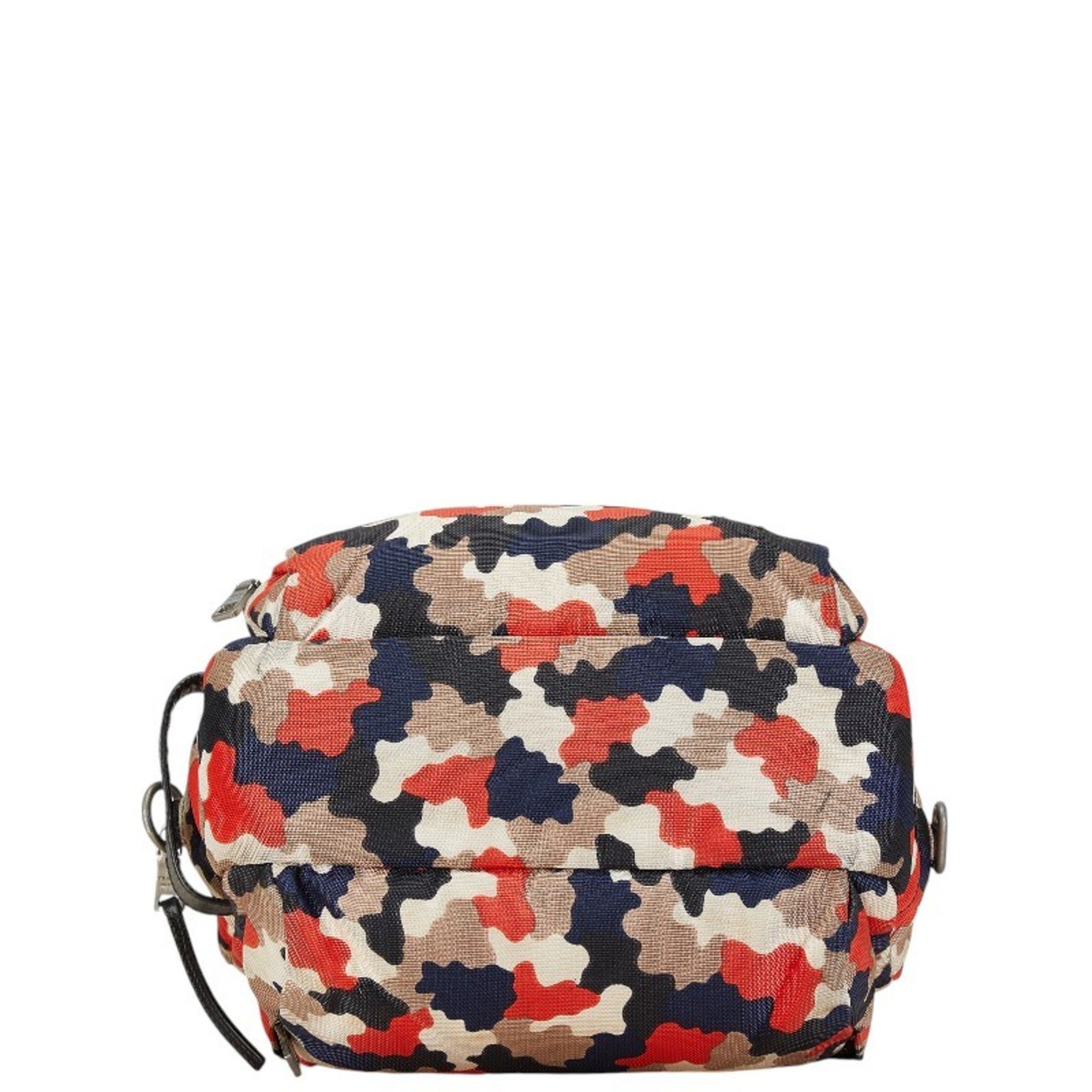 Prada Triangle Plate Camouflage Camo Pattern Handbag Shoulder Bag Orange Multicolor Canvas Women's PRADA