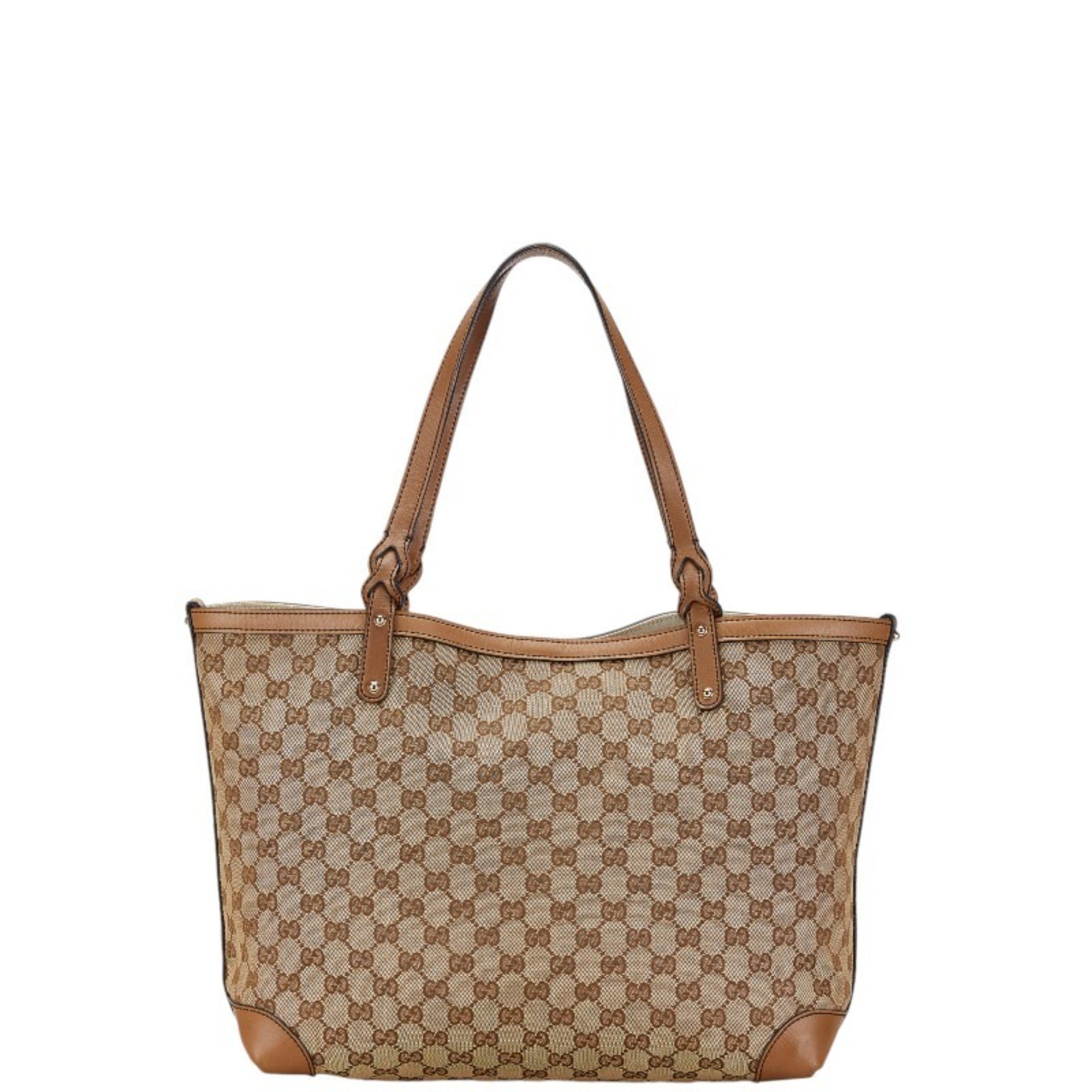 Gucci GG Canvas Tote Bag Shoulder 247209 Beige Leather Women's GUCCI