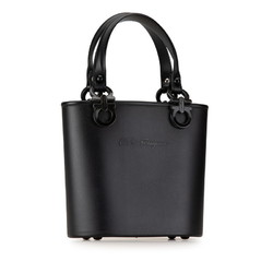 Salvatore Ferragamo Gancini Bucket Handbag Black Rubber Leather Women's