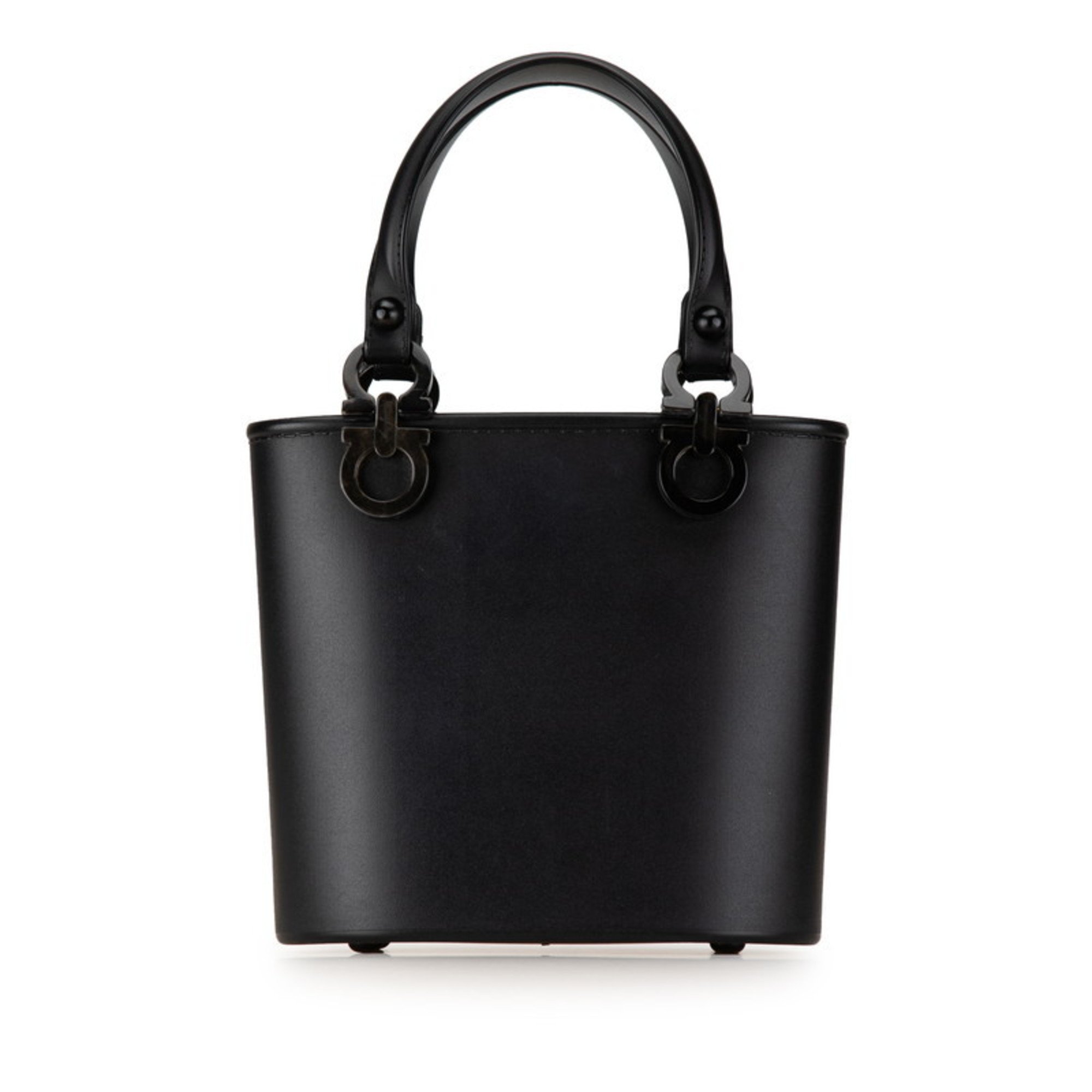 Salvatore Ferragamo Gancini Bucket Handbag Black Rubber Leather Women's