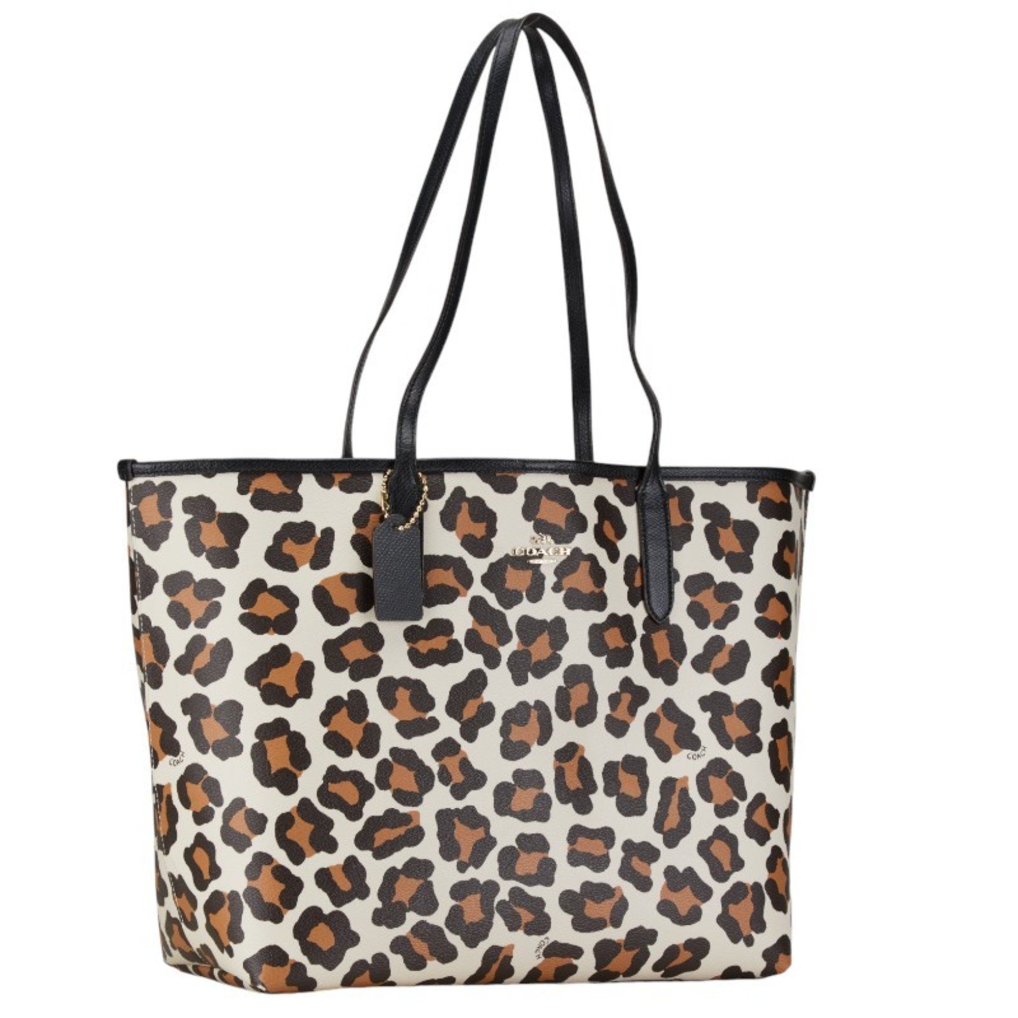 Coach Leopard Animal Handbag Tote Bag F35874 White Brown Black PVC Leather Women's COACH