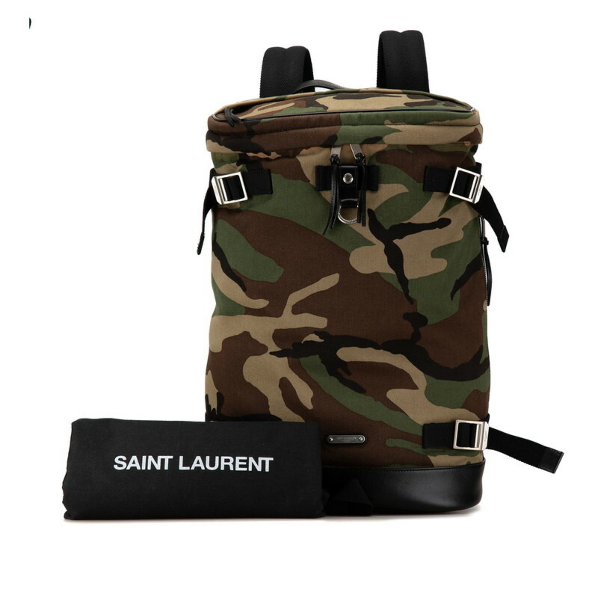 Saint Laurent Camouflage Backpack Khaki Green Canvas Leather Women's SAINT LAURENT