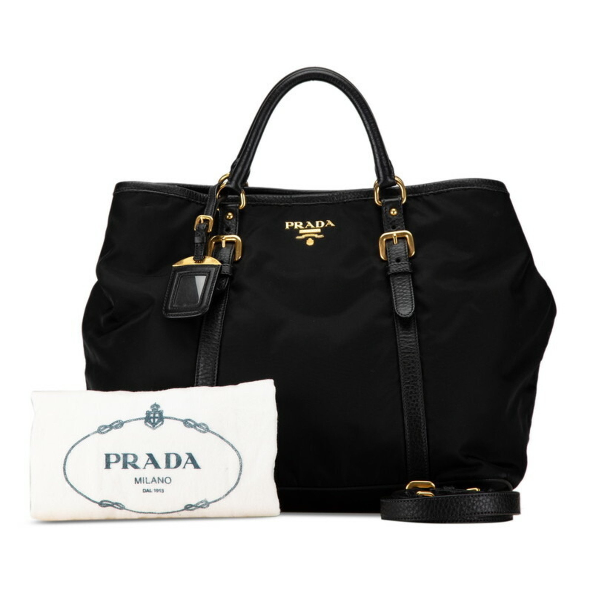 Prada handbag tote bag black nylon leather women's PRADA