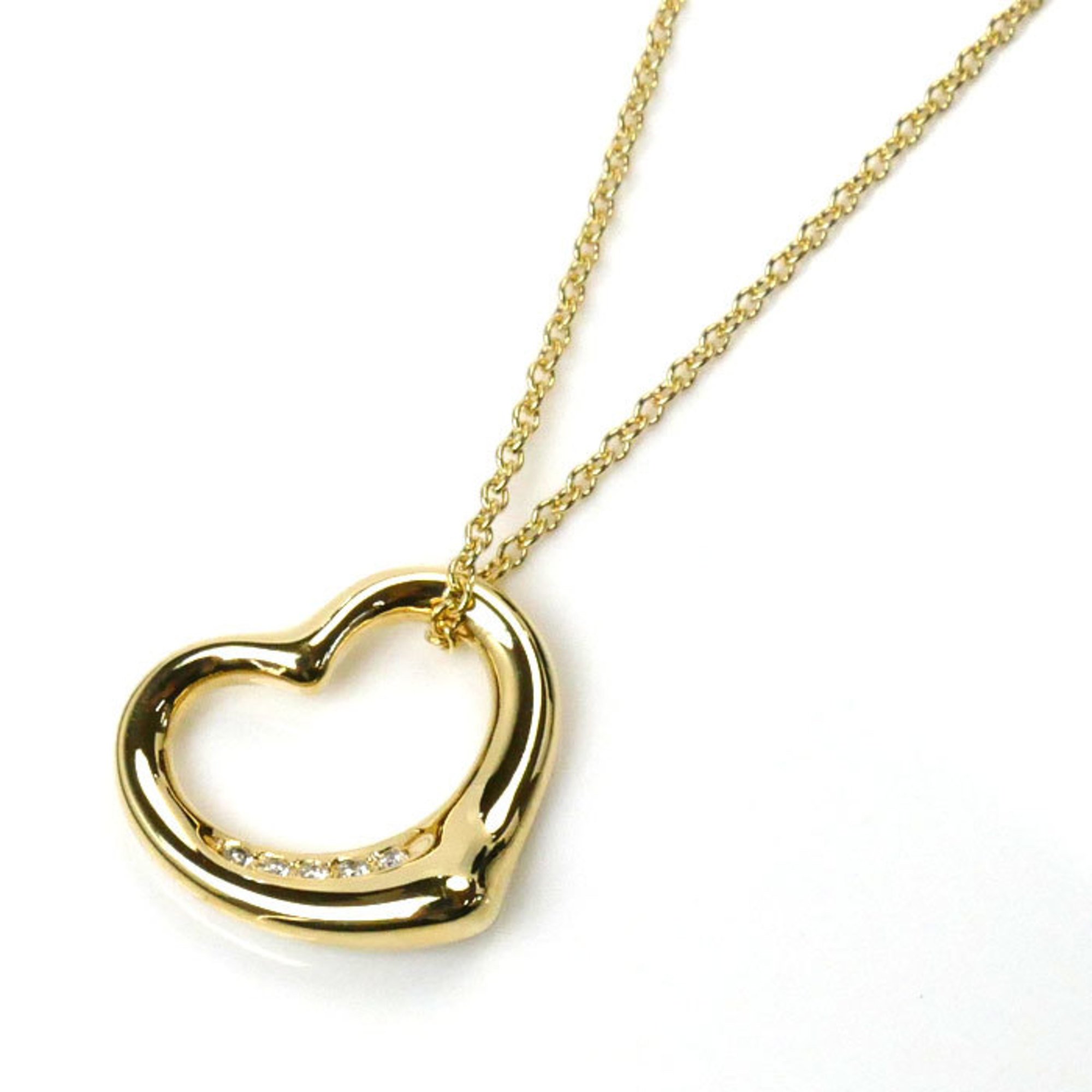 TIFFANY&Co. Tiffany K18YG Yellow Gold Heart 5P Diamond Necklace 3.9g 40cm Women's