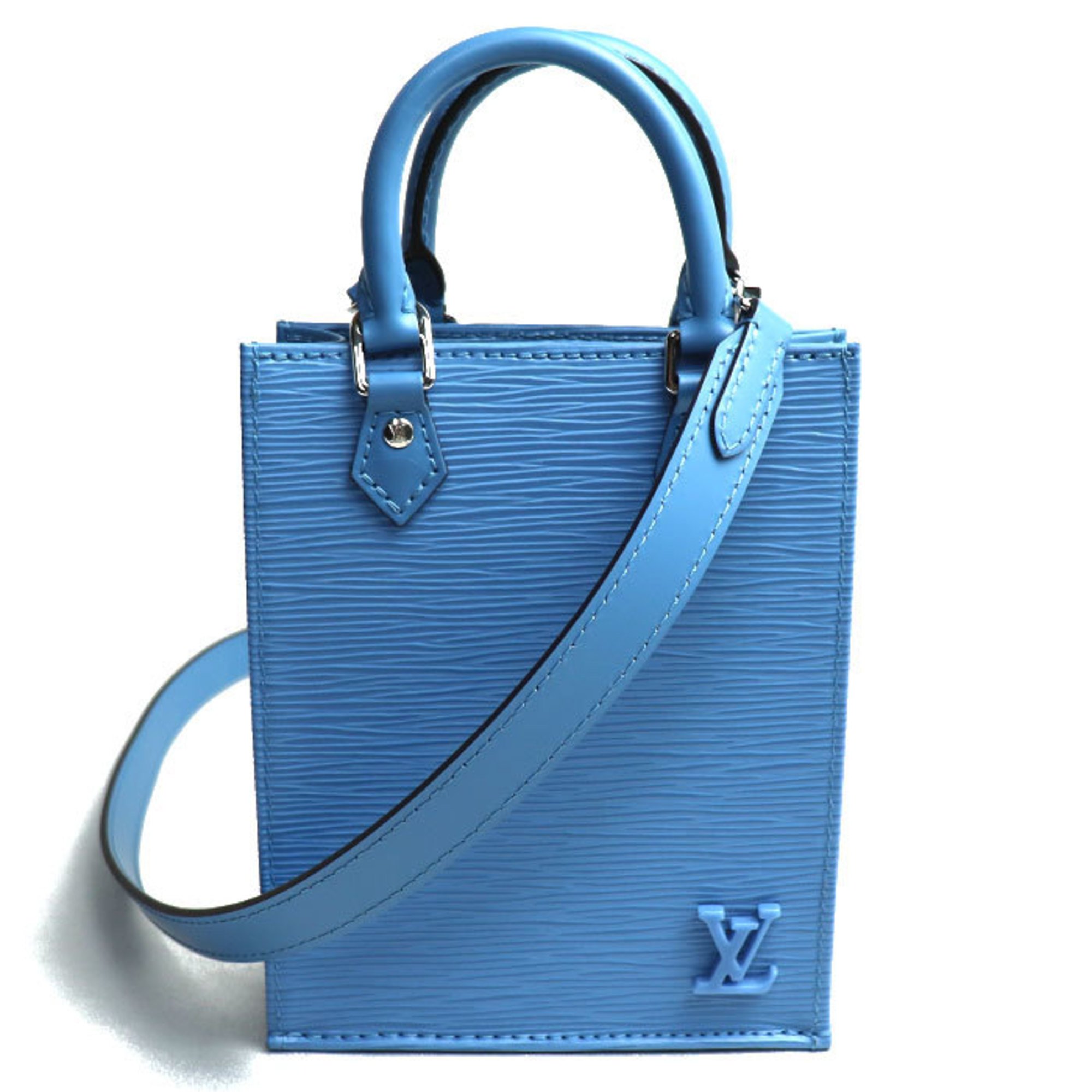 LOUIS VUITTON Petite Sac Plat 2-Way Shoulder Bag Epi Blue M80167 IC Women's