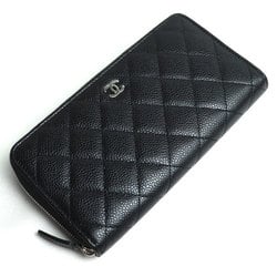 CHANEL Coco Mark Caviar Skin Round Long Wallet Black AP0242 Women's