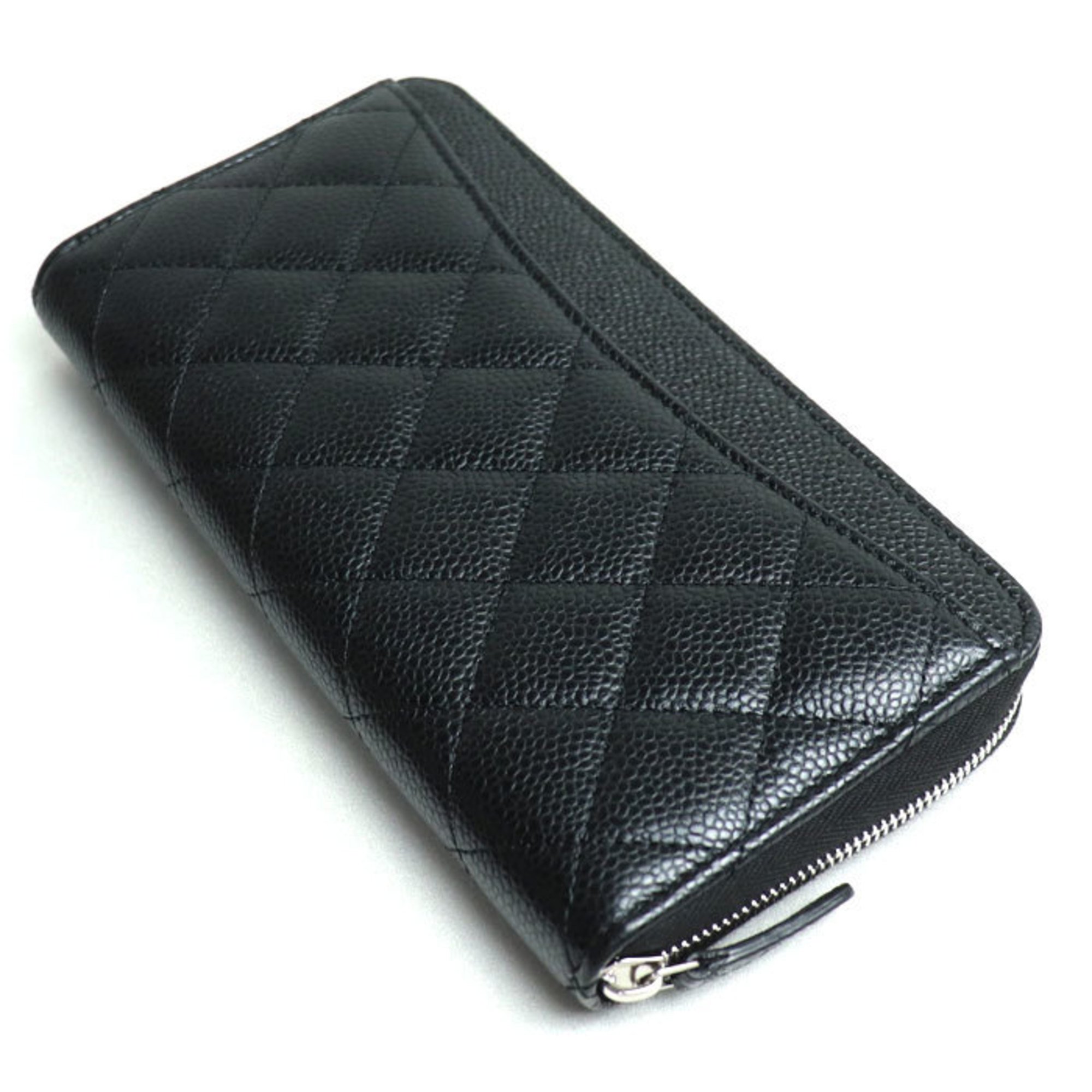 CHANEL Coco Mark Caviar Skin Round Long Wallet Black AP0242 Women's