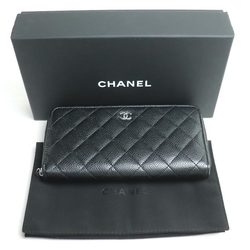 CHANEL Coco Mark Caviar Skin Round Long Wallet Black AP0242 Women's