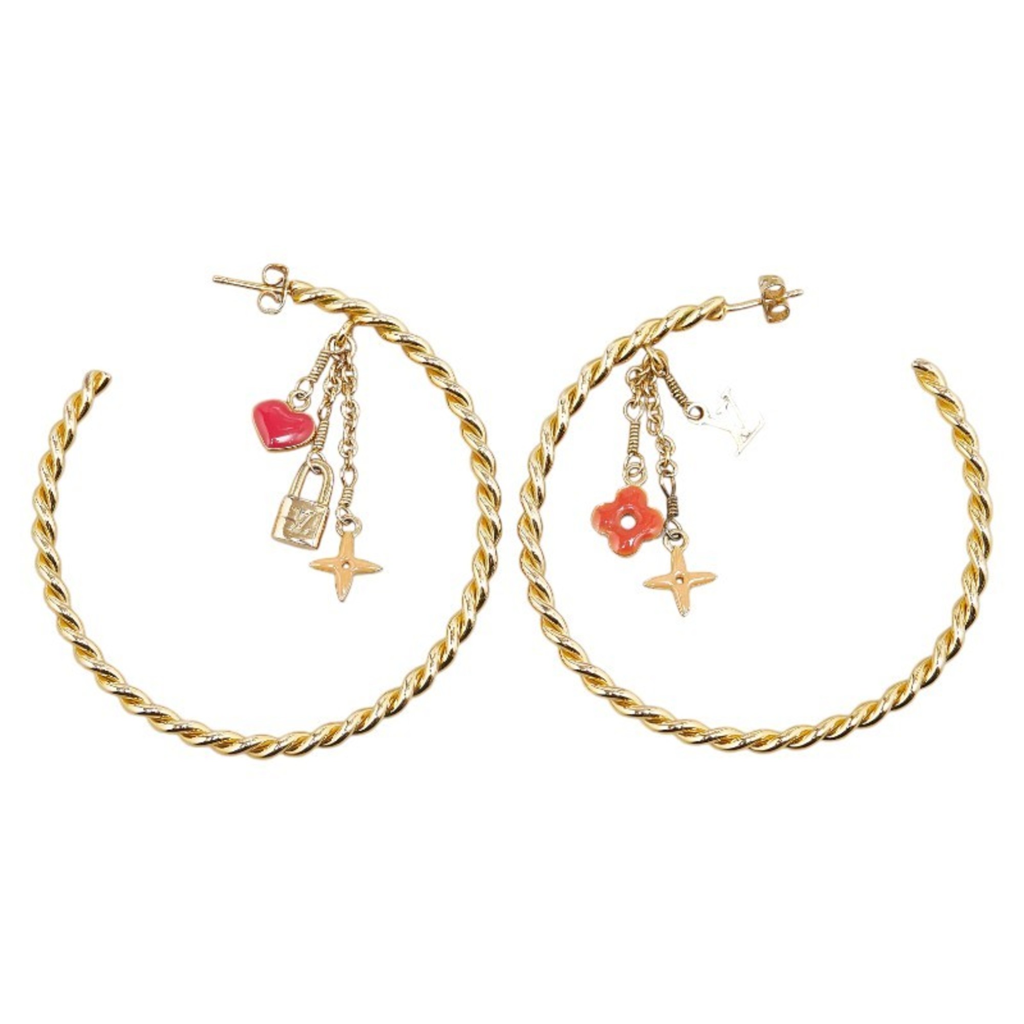 Louis Vuitton Monogram Creole Sweet Hoop Earrings M65481 Gold Red Plated Women's LOUIS VUITTON