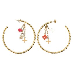 Louis Vuitton Monogram Creole Sweet Hoop Earrings M65481 Gold Red Plated Women's LOUIS VUITTON