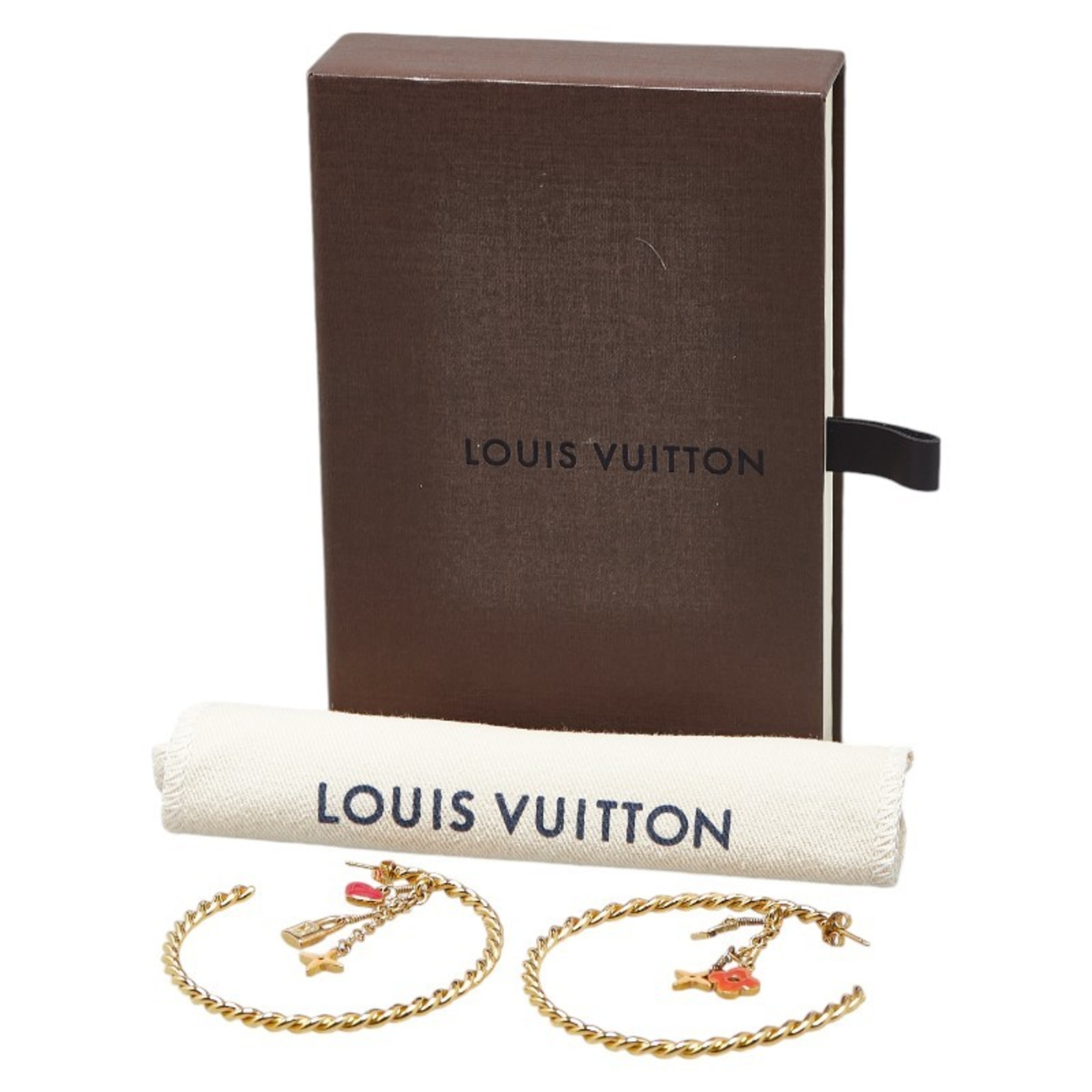 Louis Vuitton Monogram Creole Sweet Hoop Earrings M65481 Gold Red Plated Women's LOUIS VUITTON