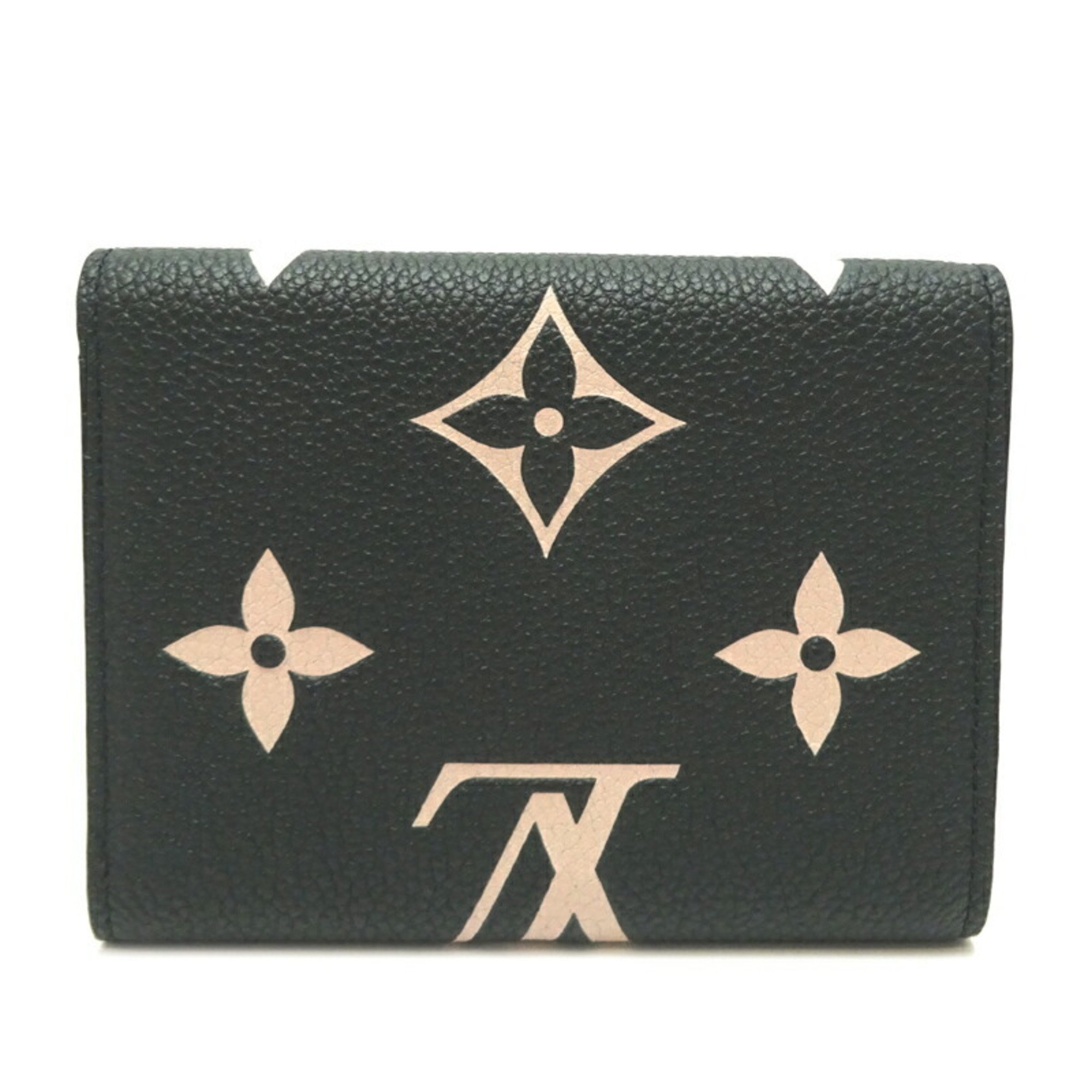 Louis Vuitton Portefeuille Victorine Women's Tri-fold Wallet M80968 Bicolor Monogram Empreinte Black Beige