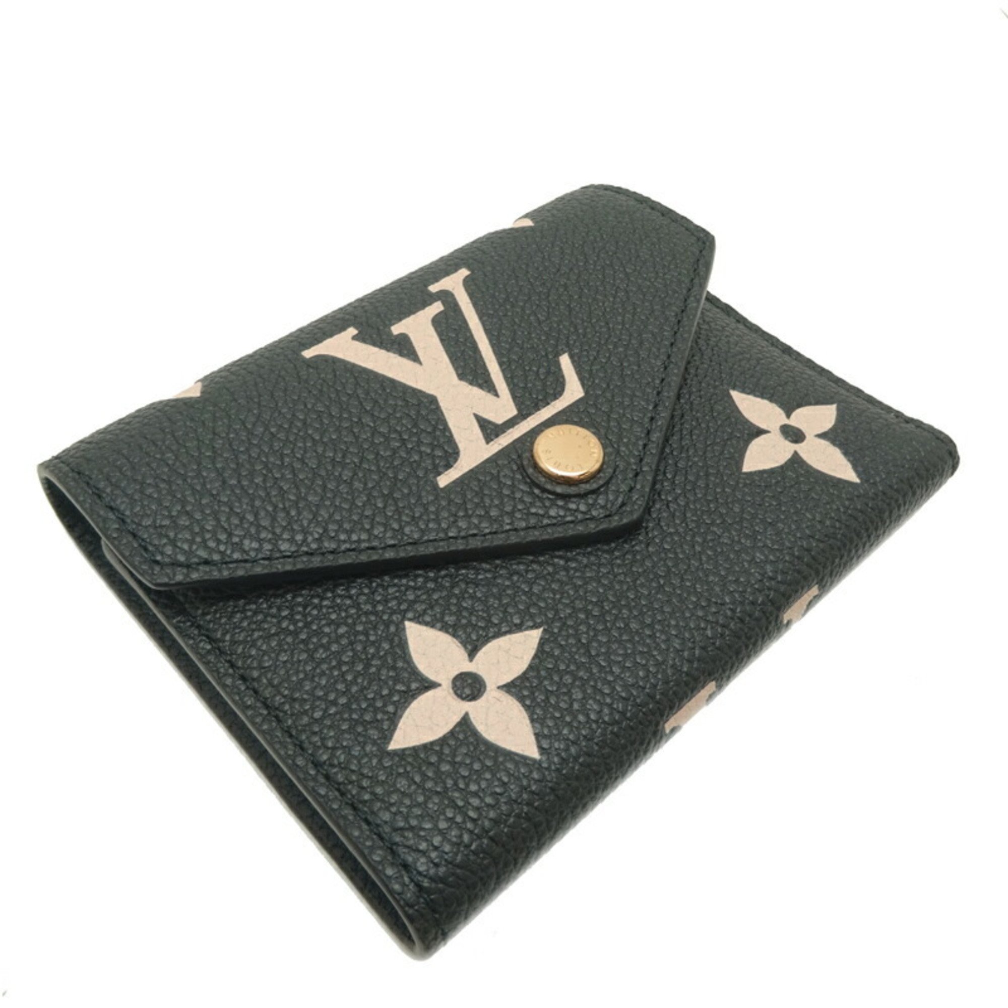 Louis Vuitton Portefeuille Victorine Women's Tri-fold Wallet M80968 Bicolor Monogram Empreinte Black Beige