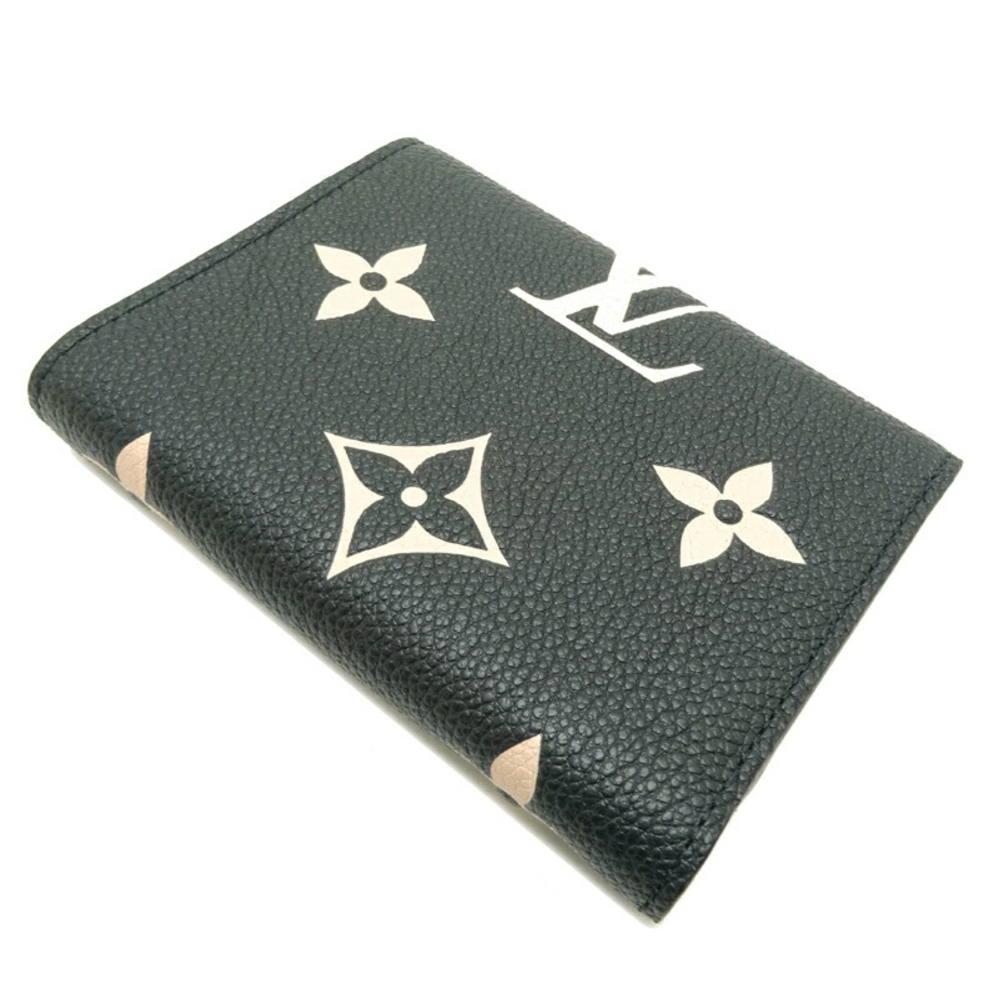 Louis Vuitton Portefeuille Victorine Women's Tri-fold Wallet M80968 Bicolor Monogram Empreinte Black Beige