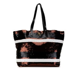 Prada Triangle Plate Border Tote Bag Black Brown White Sequins Enamel Women's PRADA