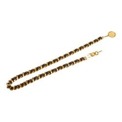 Chanel Coco Mark Medallion Plate Chain Belt Gold Black Plated Leather Women's CHANEL