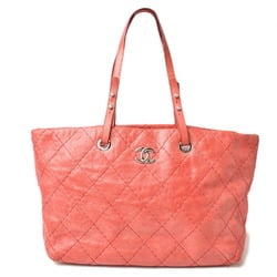 CHANEL Shoulder Bag Tote Quilted Leather Dark Pink Silver