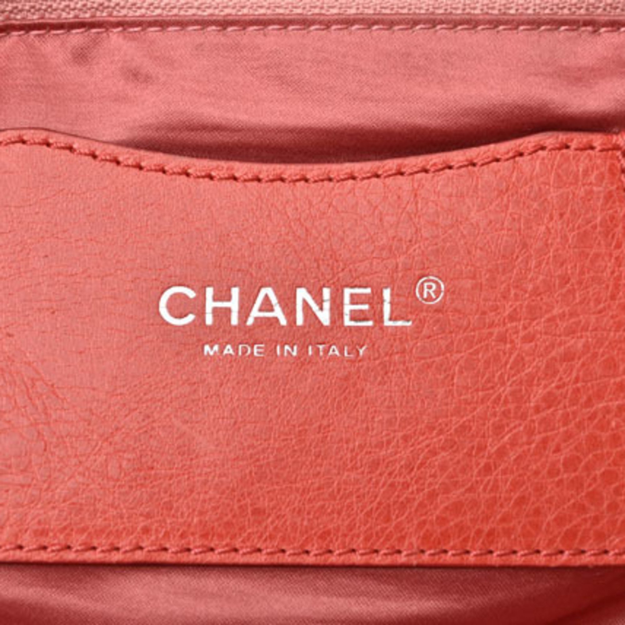 CHANEL Shoulder Bag Tote Quilted Leather Dark Pink Silver