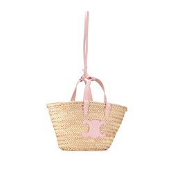 Celine Triomphe Classic Palm Leaf Handbag Shoulder Bag U-SL-0243 Beige Pink Raffia Leather Women's CELINE