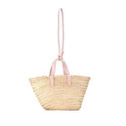 Celine Triomphe Classic Palm Leaf Handbag Shoulder Bag U-SL-0243 Beige Pink Raffia Leather Women's CELINE