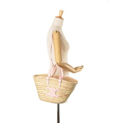 Celine Triomphe Classic Palm Leaf Handbag Shoulder Bag U-SL-0243 Beige Pink Raffia Leather Women's CELINE