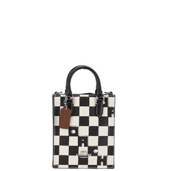 Coach Checkerboard Print Tote Crossbody Handbag Shoulder Bag CR180 SVA16 Black Chalk Leather Women's COACH