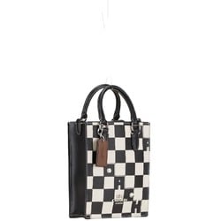 Coach Checkerboard Print Tote Crossbody Handbag Shoulder Bag CR180 SVA16 Black Chalk Leather Women's COACH