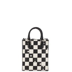 Coach Checkerboard Print Tote Crossbody Handbag Shoulder Bag CR180 SVA16 Black Chalk Leather Women's COACH