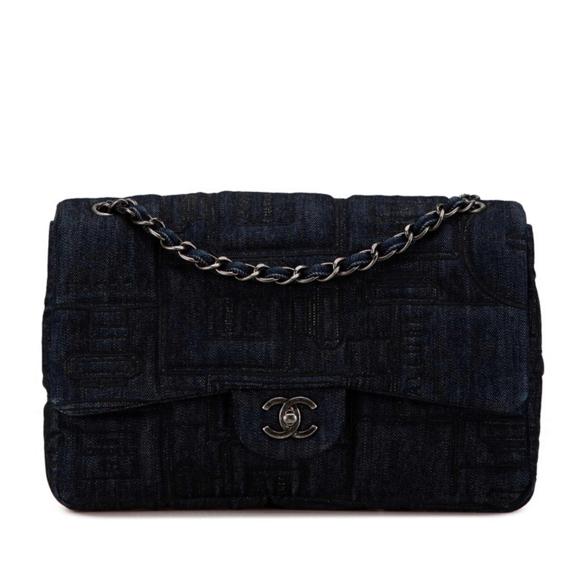 Chanel Perfume Embroidery Chain Shoulder Bag A91101 Indigo Blue Denim Women's CHANEL