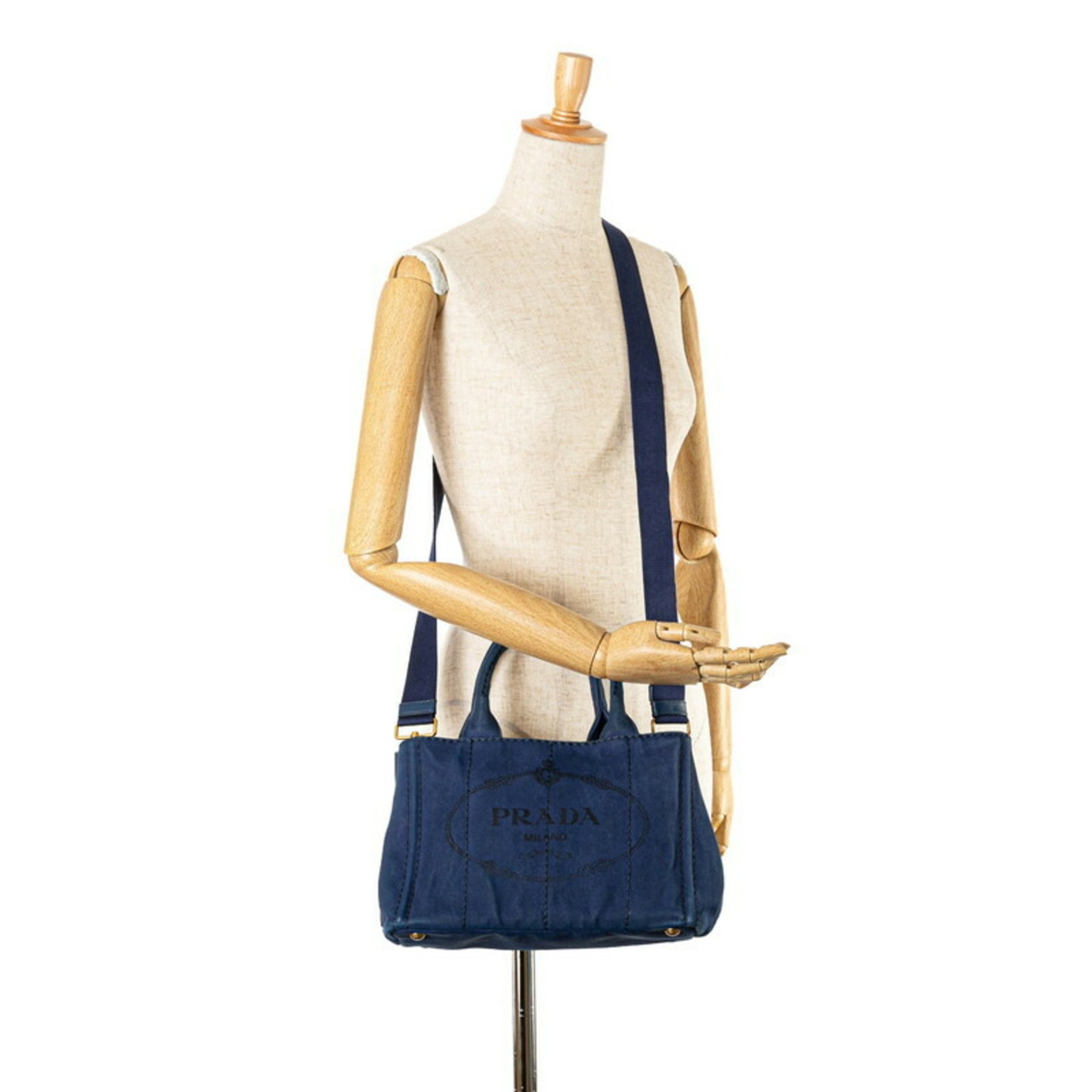 Prada Canapa SS Handbag Shoulder Bag Navy Canvas Women's PRADA