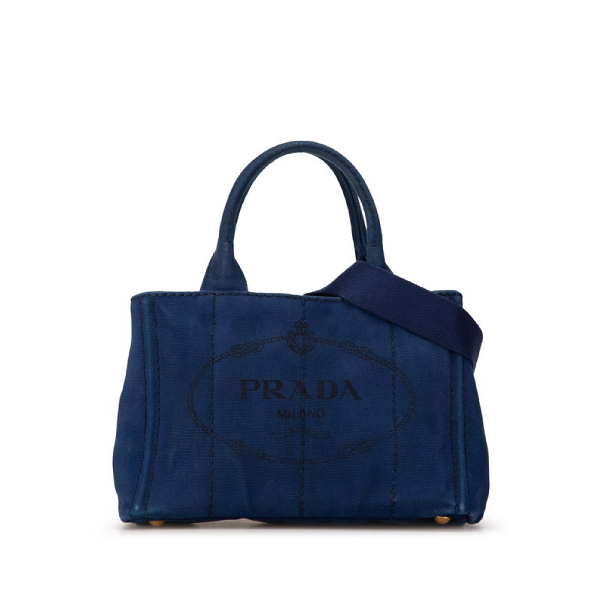 Prada Canapa SS Handbag Shoulder Bag Navy Canvas Women's PRADA