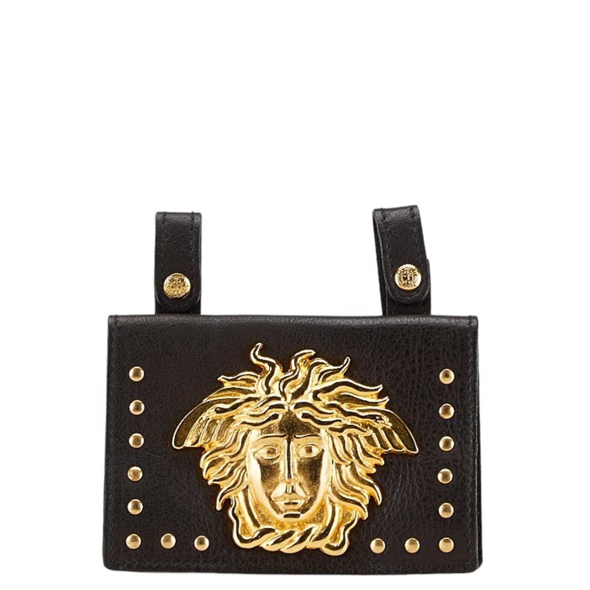 Versace Medusa Waist Bag Black Gold Leather Plated Women's VERSACE