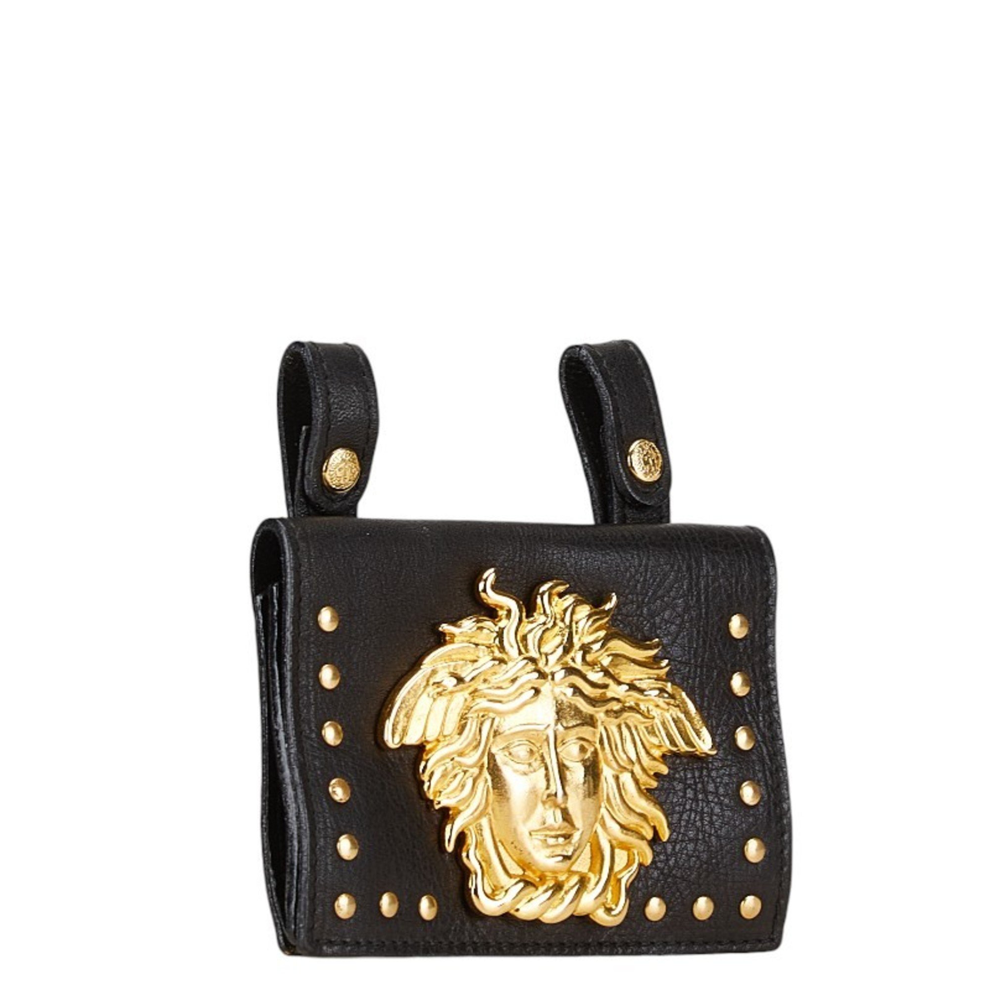 Versace Medusa Waist Bag Black Gold Leather Plated Women's VERSACE