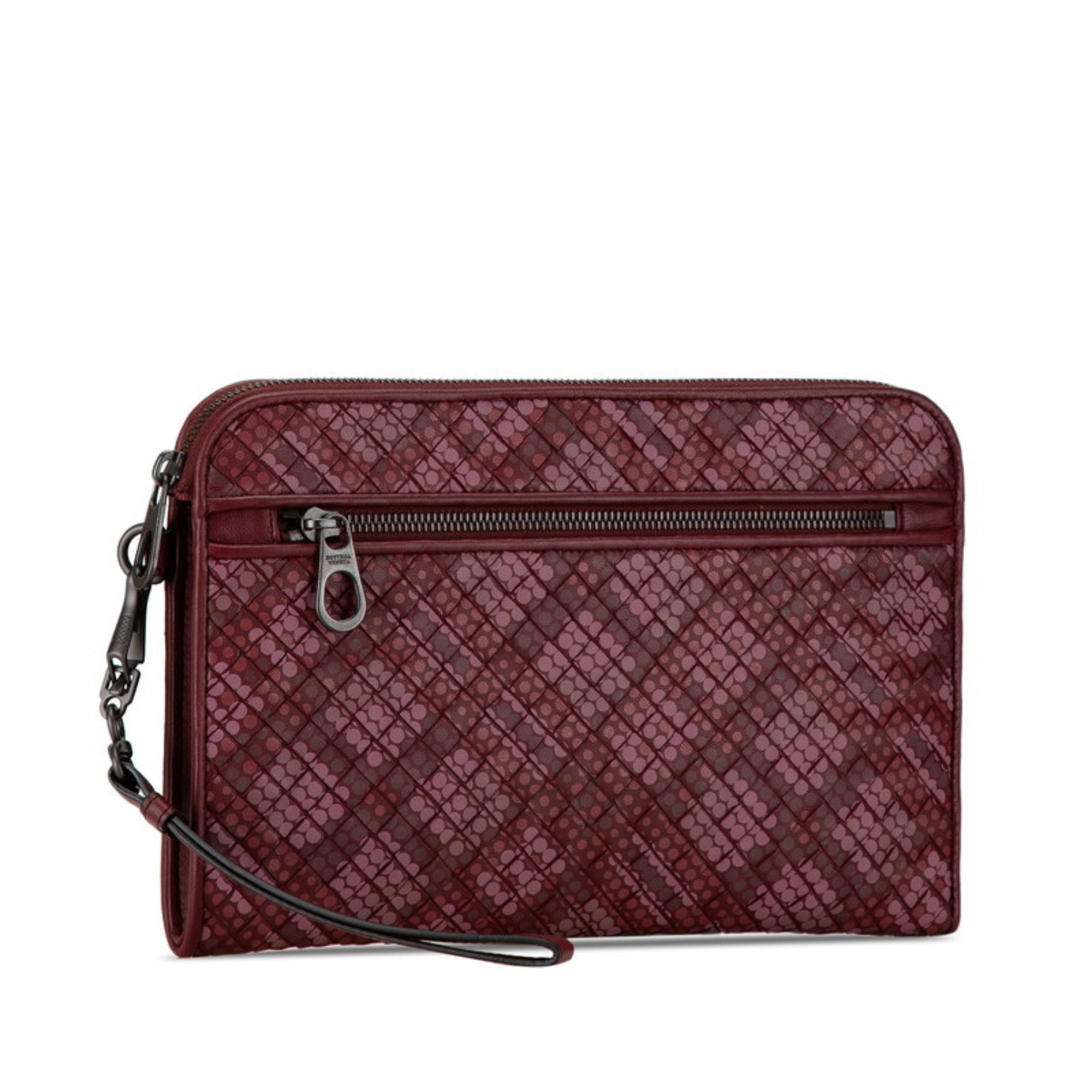 Bottega Veneta Intrecciato Dot Clutch Bag Purple Leather Women's BOTTEGAVENETA