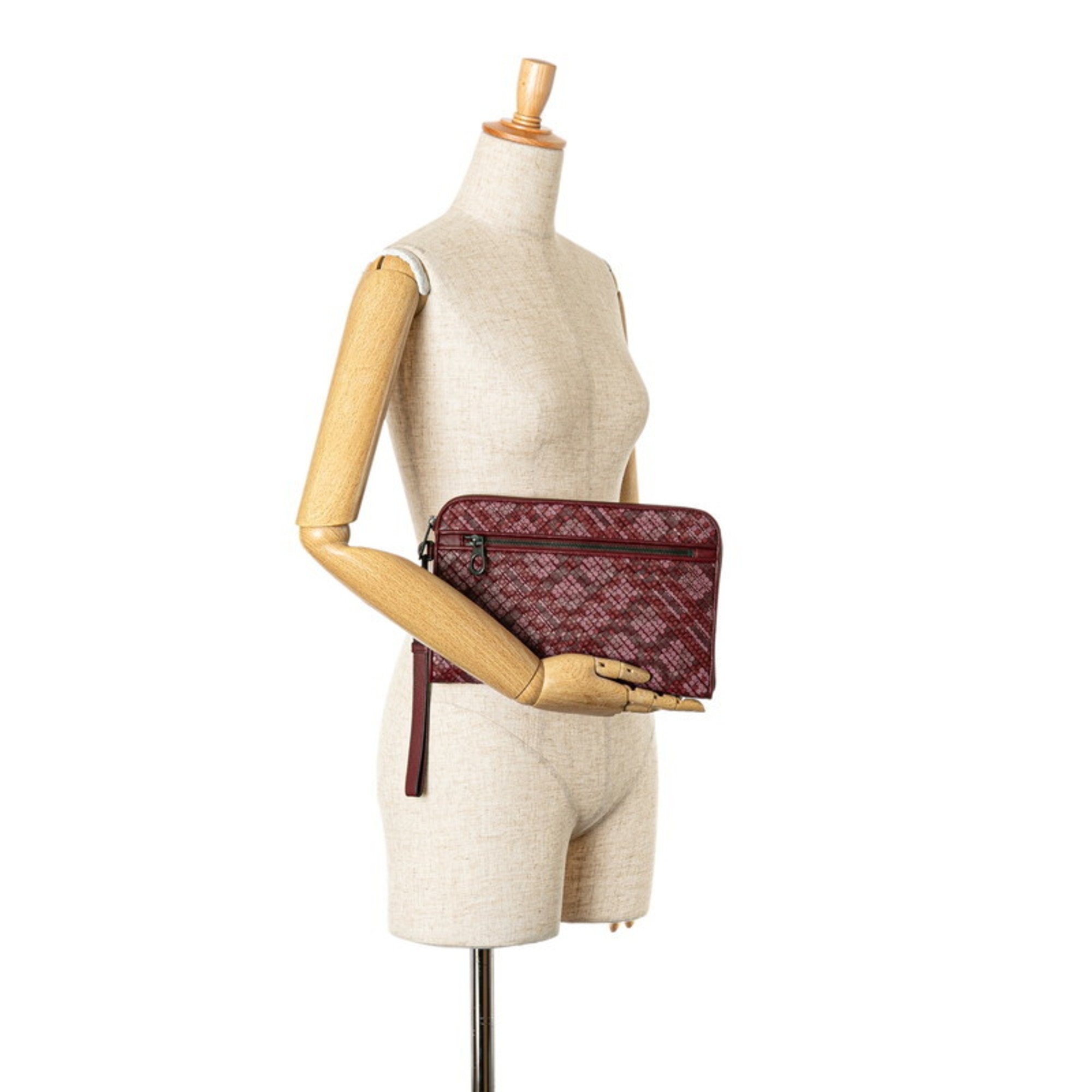 Bottega Veneta Intrecciato Dot Clutch Bag Purple Leather Women's BOTTEGAVENETA